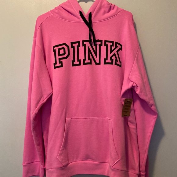PINK Victoria's Secret Tops - Victoria’s Secret pink hoodie xl pink black pullover sweatshirt new